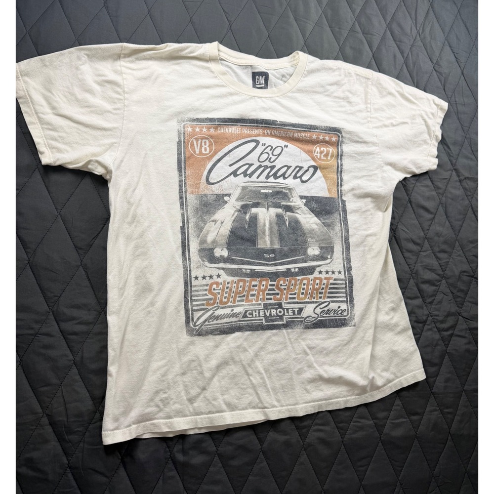 GM Official Licensed 1969 Camaro Super Sport Graphic T-Shirt Mens Large Cream